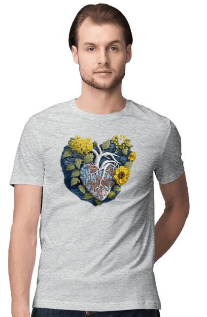 Футболка чоловіча з принтом "Серце квіти". Люблю україну, перемога україни, серце, символи україни, соняшник, традиції україни, україна. 2070702