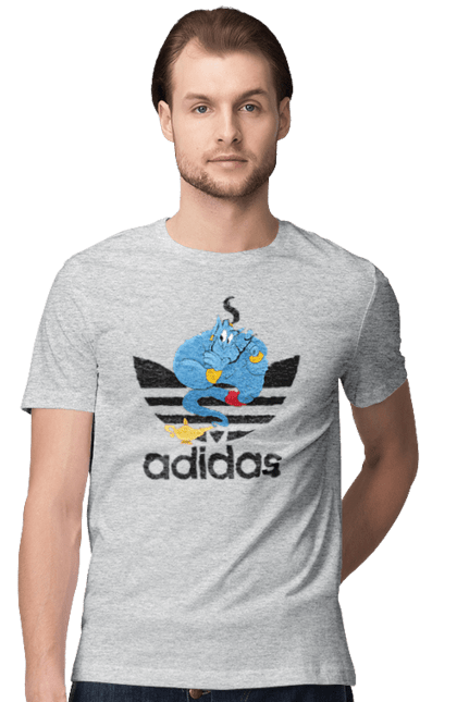 Футболка мужская с принтом Adidas Джинни. Adidas, aladdin, genie, адидас, аладдин, джинни, мультфильм, персонаж. 2070702