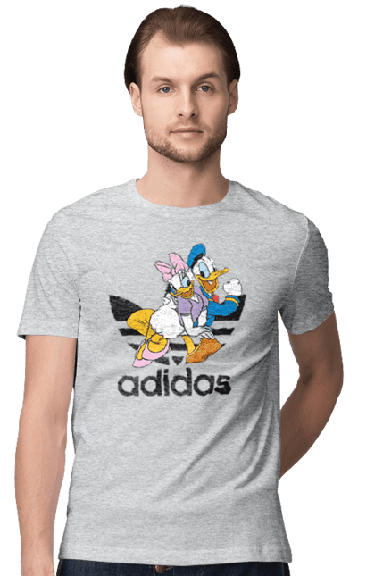 Футболка мужская с принтом Adidas Дональд Дак. Adidas, daisy duck, donald duck, адидас, дейзи дак, дональд дак, мультсериал, мультфильм. 2070702