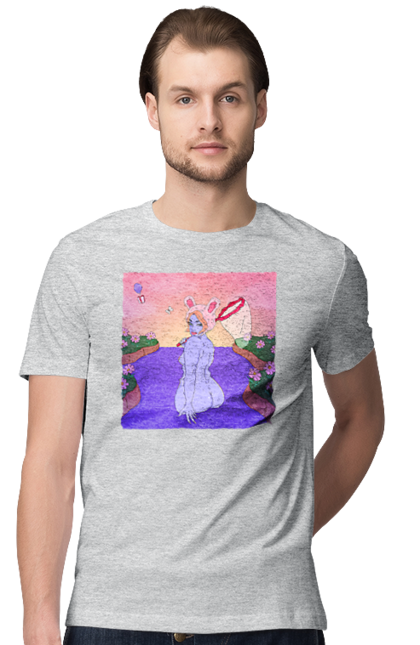 Футболка чоловіча з принтом "Фіолетова Дівчина На Полюванні". Гола, дівчина, сачок. 2070702