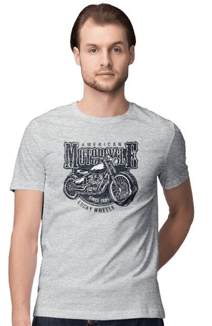 Футболка мужская с принтом Крутой винтажный мотоцикл. Винтаж, винтажный, мотоцикл, мотоциклы, мужской, ретро, стильно. 2070702