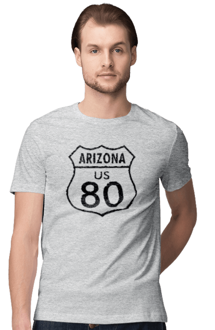 Men`s t-shirt with prints Route 80. Bike, biker, biker club, bikers club, brother, brutal, dude, hot asphalt, hot horse, hot rod, motorcycle, motorcyclist, real man, road 50, road 66, road 80, roads of america, roads of ukraine, roads we choose, speed, take, thirst for speed. 2070702