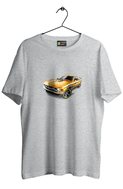 Футболка чоловіча з принтом "Форд мустанг". Американська легенда, жовтий мустанг, культове авто, мустанг, потужне авто, форд мустанг, шелбі. 2070702