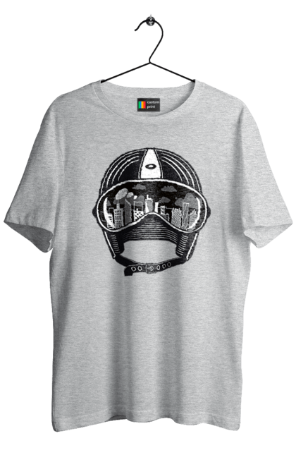 Футболка чоловіча з принтом "Шолом І Місто". Місто, швидкість, шолом. 2070702