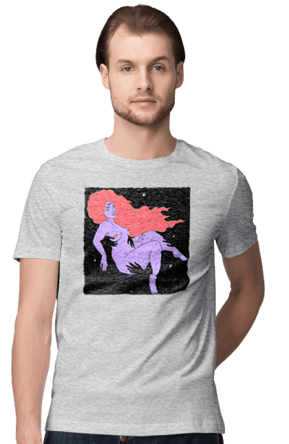 Футболка чоловіча з принтом "Фіолетова Дівчина В Чорній Дирі". Дівчина, лапають. 2070702