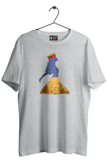 Men`s t-shirt with prints Ukraine. Girl, national colors, poppies, sky, wheat field, wreath, yellow blue. 2070702