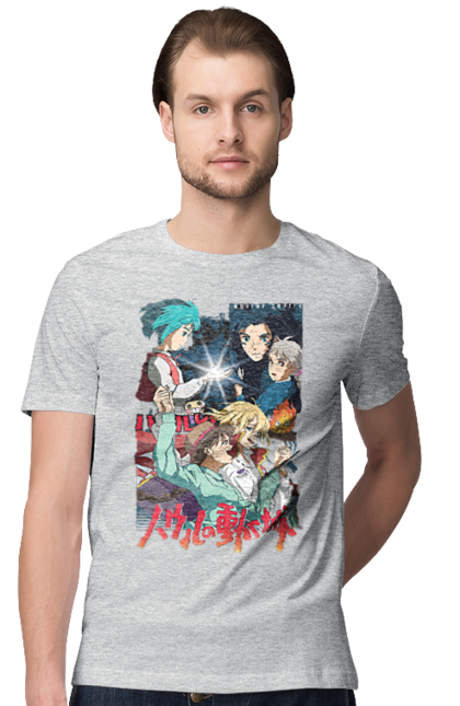 Men's t-shirt with prints Howl's Moving Castle. Calcifer, cartoon, ghibli, haul, howl`s moving castle, moving castle, novel, sophie. 2070702