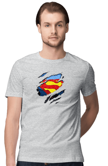 Футболка чоловіча з принтом "Супермен". Герои, голливуд, кларк кент, рисунок, супермен. CustomPrint.market