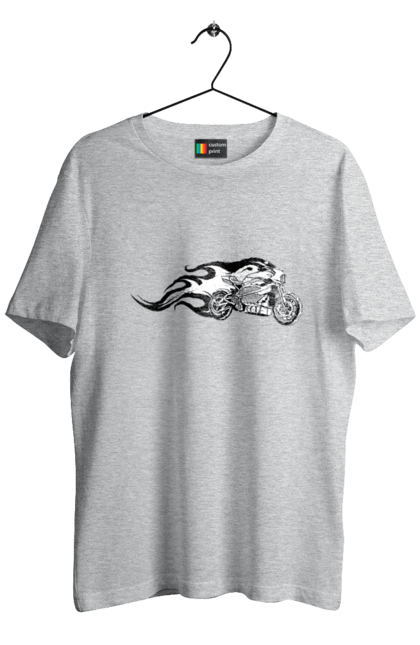 Футболка чоловіча з принтом "Мотоцикл Вогонь". Мото, мотоцикл, огонь. 2070702
