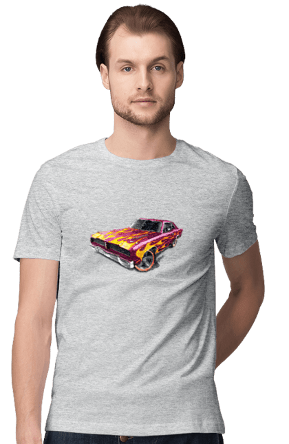 Футболка чоловіча з принтом "Кастом автомобіль". Авто, автомобіль, аерографія, вогонь, кастом, машина, полум я, тюнінг. 2070702