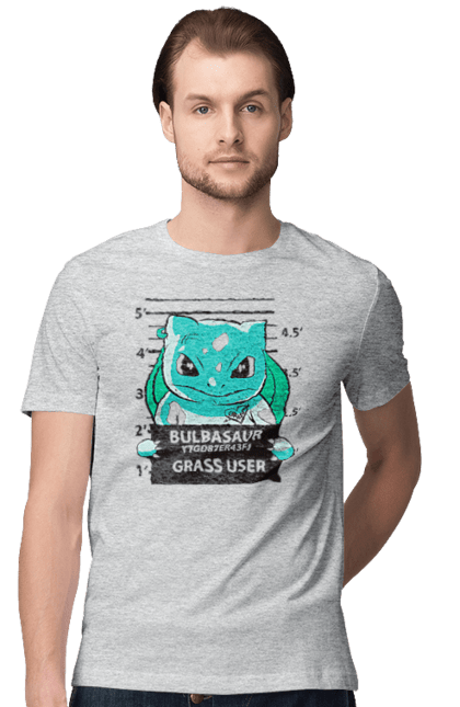 Men's t-shirt with prints Pokemon Bulbasaur. Anime, bulbasaur, games, nintendo, pokemon, pokemon go. 2070702