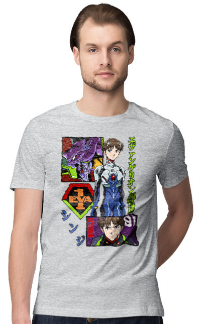 Men's t-shirt with prints Evangelion. Angel, anime, eva 01, evangelion, manga, neon genesis evangelion, shinji. 2070702