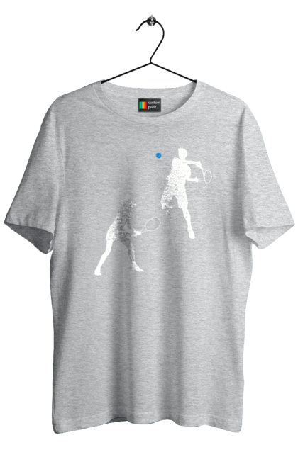 Men`s t-shirt with prints Tennis. Ball, ground tournament, hard, players, prize fund, racket, soil, sponsor, tennis, tournament grid. 2070702
