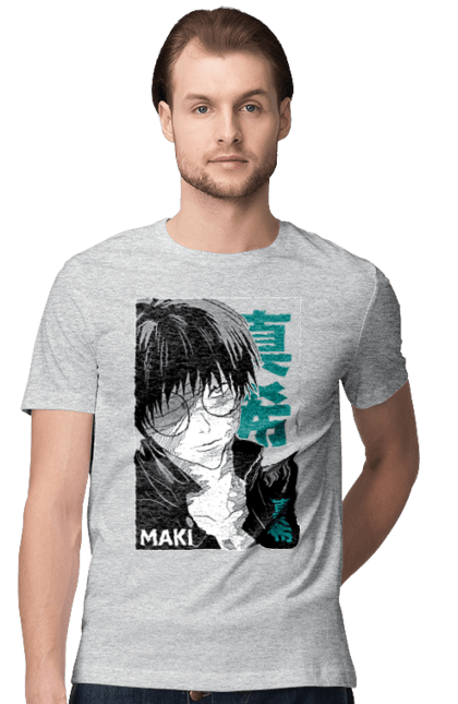 Men's t-shirt with prints Jujutsu Kaisen Maki. Anime, dark fantasy, jujutsu kaisen, magic battle, maki, maki zenin, manga, mystic. 2070702