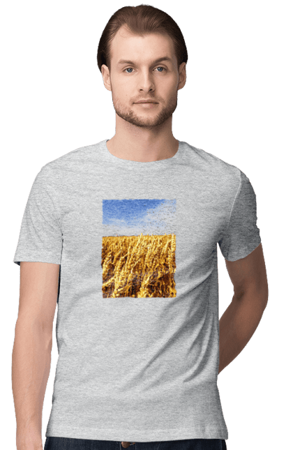 Men`s t-shirt with prints Ukraine. Beauty, blue, field, nature, sky, wheat. 2070702