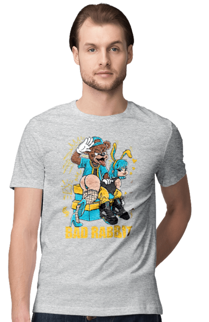 Футболка чоловіча з принтом "Поганий кролик". Бдсм, ведмідь, дівчина, кролик, поганий кролик, прикольна, смішна. 2070702