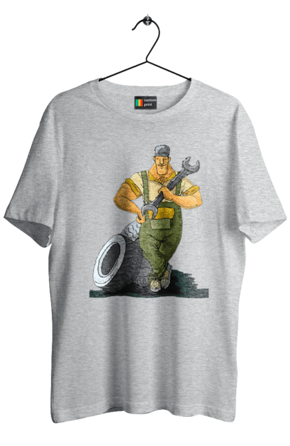 Men`s t-shirt with prints Car Mechanic. Profession, wheels, wrench. 2070702