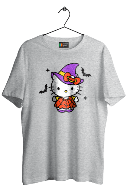 Men's t-shirt with prints Hello Kitty Halloween. Brand, cat, character, halloween, hello kitty, kitten, kitty, witch. 2070702