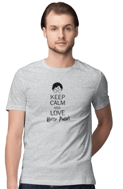 Футболка чоловіча з принтом "Keep calm and love Harry Potter". Gryffindor, harry potter, hogwarts, keep calm, гаррі поттер, грифіндор, книга, фільм, франшиза, хогвартс. 2070702