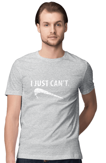 Men's t-shirt with prints I just can't. Demotivator, i can`t, motivation, nike, phrase, sport. 2070702