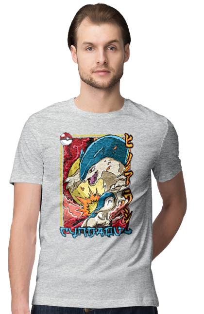 Men's t-shirt with prints Pokemon Cyndaquil. Cyndaquil, nintendo, pokemon, pokemon go. 2070702