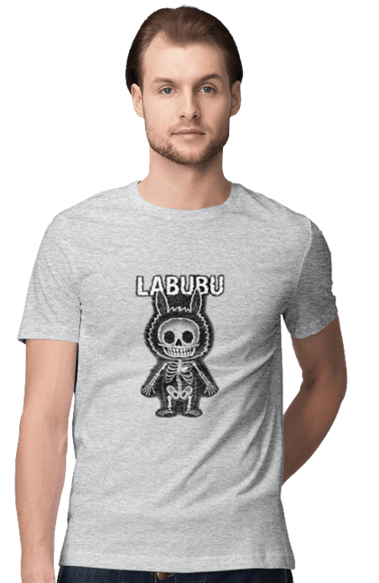 Футболка чоловіча з принтом "Лабубу". Анатомія, кістки, лабубу, миложутко, мінімалізм, рентген, серце` що світиться, скелет, череп, чорнобіле. 2070702