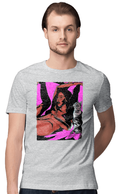 Men`s t-shirt with prints Girl Gets Fun. Cat, naked, passion, satisfaction. 2070702