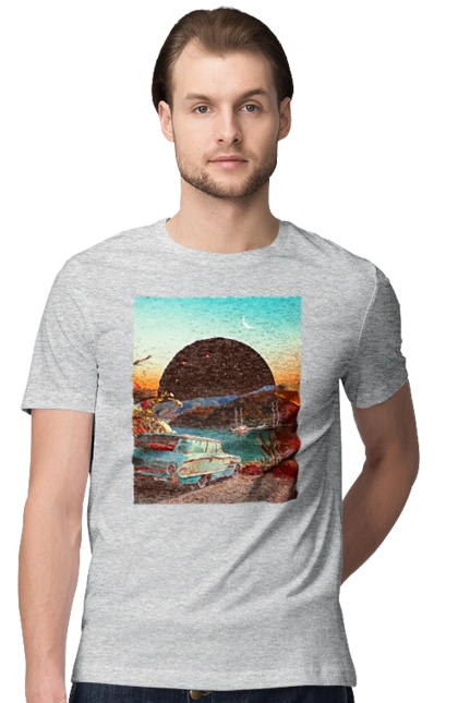 Картина, машина біля річки