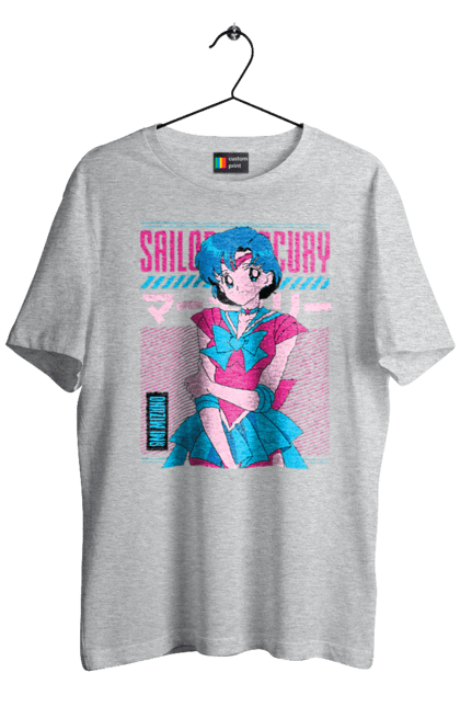 Футболка чоловіча з принтом "Сейлор Мун Меркурій". Ami mizuno, sailor mercury, sailor moon, амі мідзуно, аніме, драма, махо-сьодзьо, сейлор меркурій, сейлор мун, серіал. 2070702