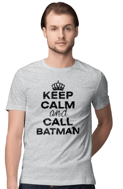 Футболка чоловіча з принтом "Keep Calm and Call Batman чорна". Бетмен, з написами, зберігай спокій, меми, популярні, прикольні. 2070702