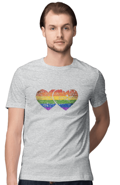Футболка чоловіча з принтом "Два серця ЛГБТ". Веселка, гей, лгбт, лесбі, любов, прапор, серце, серця, сім`я. CustomPrint.market