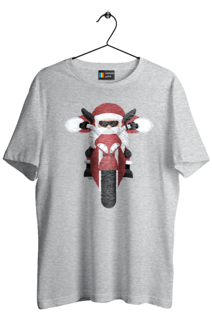 Футболка чоловіча з принтом "Санта на мотоциклі". Мотоцикл, новий рік, різдво, санта. 2070702