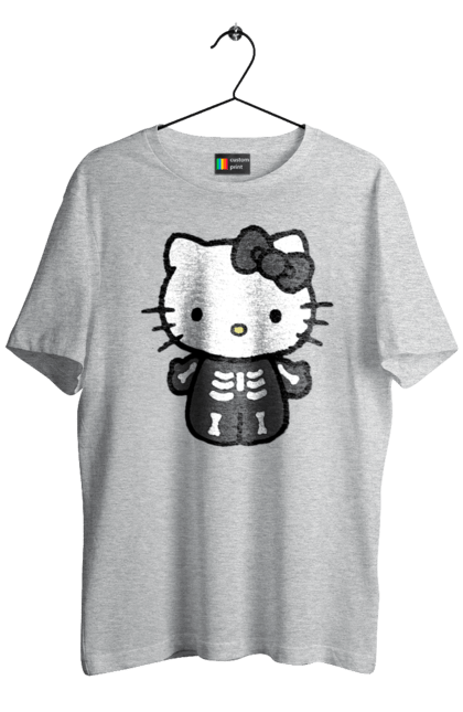 Футболка мужская с принтом Хелло Китти Хэллоуин. Halloween, hello kitty, zombie, бренд, зомби, котенок, персонаж, скелет, хелло китти, хэллоуин. 2070702