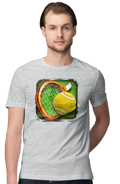 Футболка чоловіча з принтом "Теніс". Великий теніс, гравці, лондон, м`яч, призовий фонд, ракетка, спонсор, турнір на ґрунті, турнір на траві, турнірна сітка. 2070702