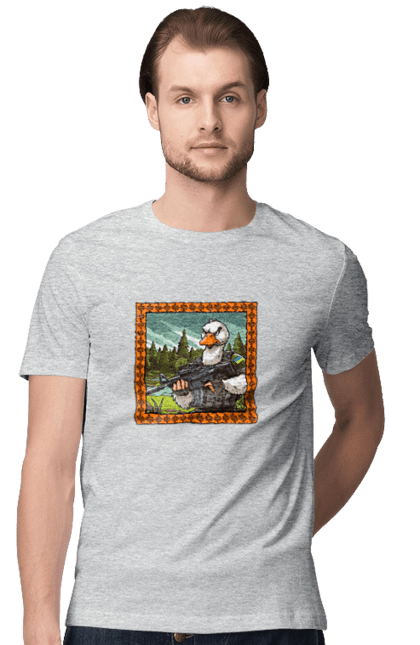 Футболка чоловіча з принтом "Гусячий десант". Біологічна зброя, бойові гуси, військовий гусак, гусячий десант, зброєні сили, прапор, символіка, україна. 2070702