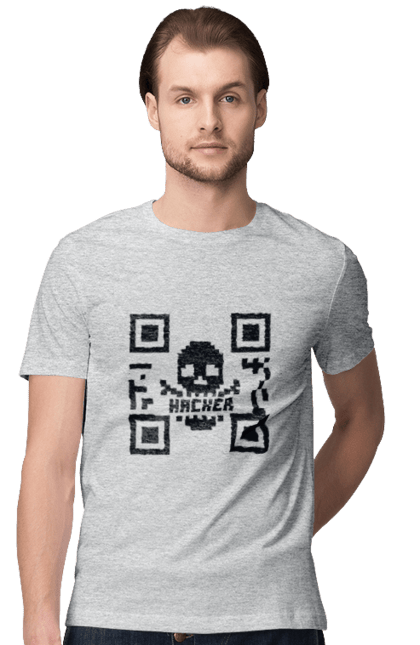 Футболка чоловіча з принтом "Хакер hacker". Geek, hacker, ios, qr code, qr код, ай ті, айтішник, геймер, гік, іт, мем, позитив, пранк, програміст, розробник, хакер. 2070702