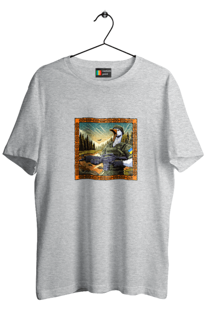 Футболка чоловіча з принтом "Гусячий десант". Біологічна зброя, бойові гуси, військовий гусак, гусячий десант, зброєні сили, прапор, символіка, україна. 2070702