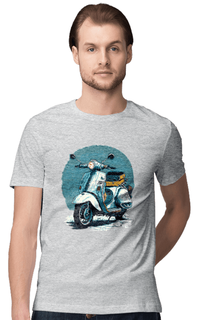 Футболка мужская с принтом Мопед. Лето, мопед, отдых, скорость, скутер. 2070702