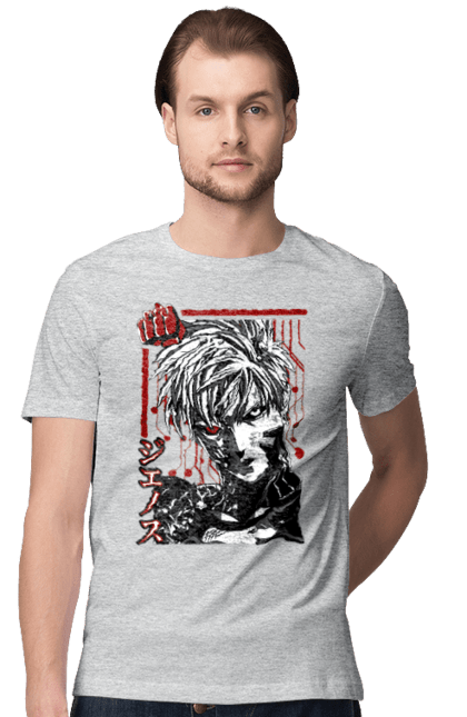 Men's t-shirt with prints One Punch Man Genos. Anime, comedy, cyborg, demon, demon cyborg, genos, manga, one punch man, parody, superheroes. 2070702