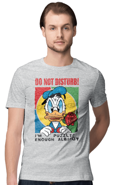 Футболка мужская с принтом Дональд Дак Не беспокоить!. Disney, do not disturb, donald duck, дисней, дональд дак, мультсериал, мультфильм, не беспокоить. 2070702