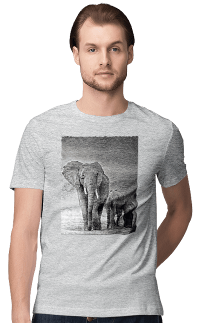 Футболка чоловіча з принтом "Три слони". Сім`я, слон, слоненя, тварина, хобот. futbolka.stylus.ua