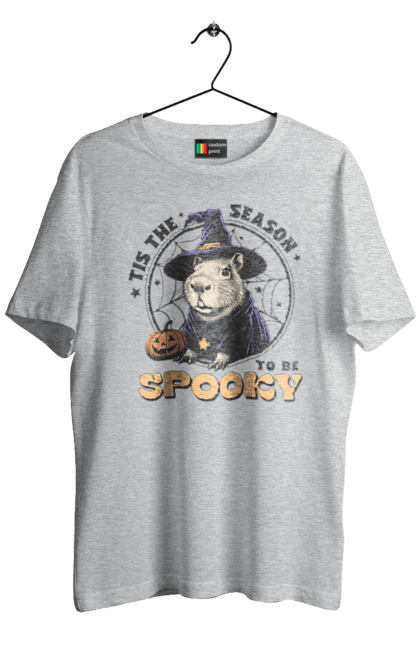 Men's t-shirt with prints Capybara Halloween. Animal, capybara, ghost, halloween, holiday, moon, pumpkin, rodent, witch. 2070702