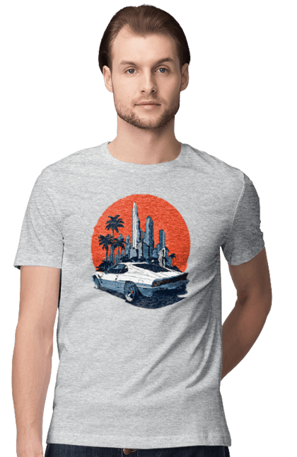 Men`s t-shirt with prints Car. Race, speed, sport car, sunset. 2070702