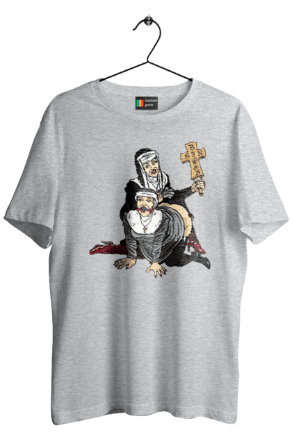 Футболка чоловіча з принтом "Монашки БДСМ". Бдсм, крута, модна, молодіжна, плескає по дупі, рок, рольові ігри, черниці бдсм, черницю, черниця. 2070702