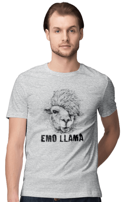 Футболка чоловіча з принтом "Емо Лама". Alpaca, animals, distressed, emo, funny, llama, vintage, емо, лама. 2070702