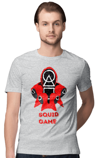 Футболка чоловіча з принтом "Squid game1". Гра в кальмара, кальмар, серіал, фільм. PrintMarket - інтернет-магазин одягу та аксесуарів з принтами плюс конструктор принтів - створи свій унікальний дизайн