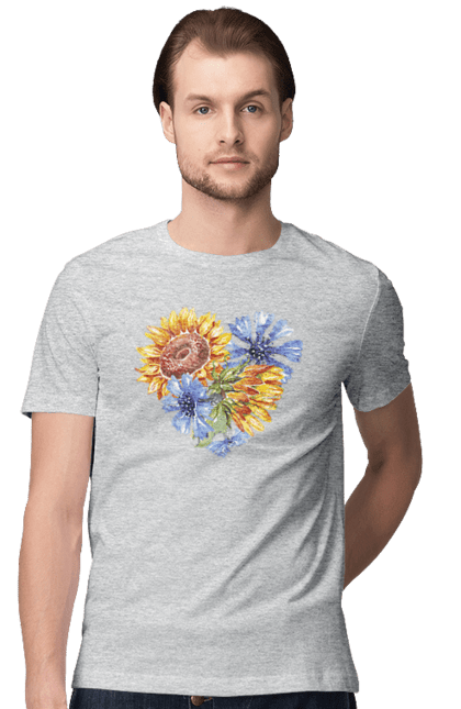 Men`s t-shirt with prints The heart is sunflowers and violets. Flowers, heart, i love ukraine, love, sunflower, ukraine, violets. 2070702