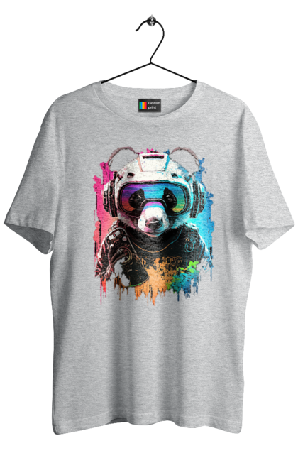 Футболка мужская с принтом Панда в VR шлеме. Виртуальная реальность, гик, панда, персонаж, шлем. 2070702