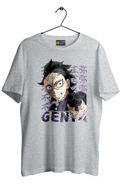 Футболка мужская с принтом Клинок Рассекающий Демонов Генья Шинадзугава. Demon slayer, genya, genya shinazugawa, kimetsu no yaiba, аниме, генья, генья шинадзугава, истребитель демонов, манга, шинадзугава. 2070702