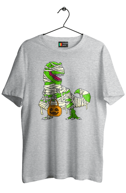 Men's t-shirt with prints Halloween Dinosaur. Costume, dinosaur, halloween, holiday, october, october 31, pumpkin, sweets, trick or treat. 2070702